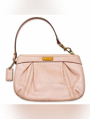 Coach Coral Pink Leather Wristlet Pleated Front Zip Pouch Clutch Bag Gold HW